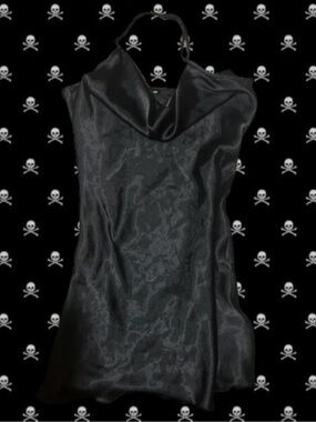 Black Satin bebe mini slip Halter Top